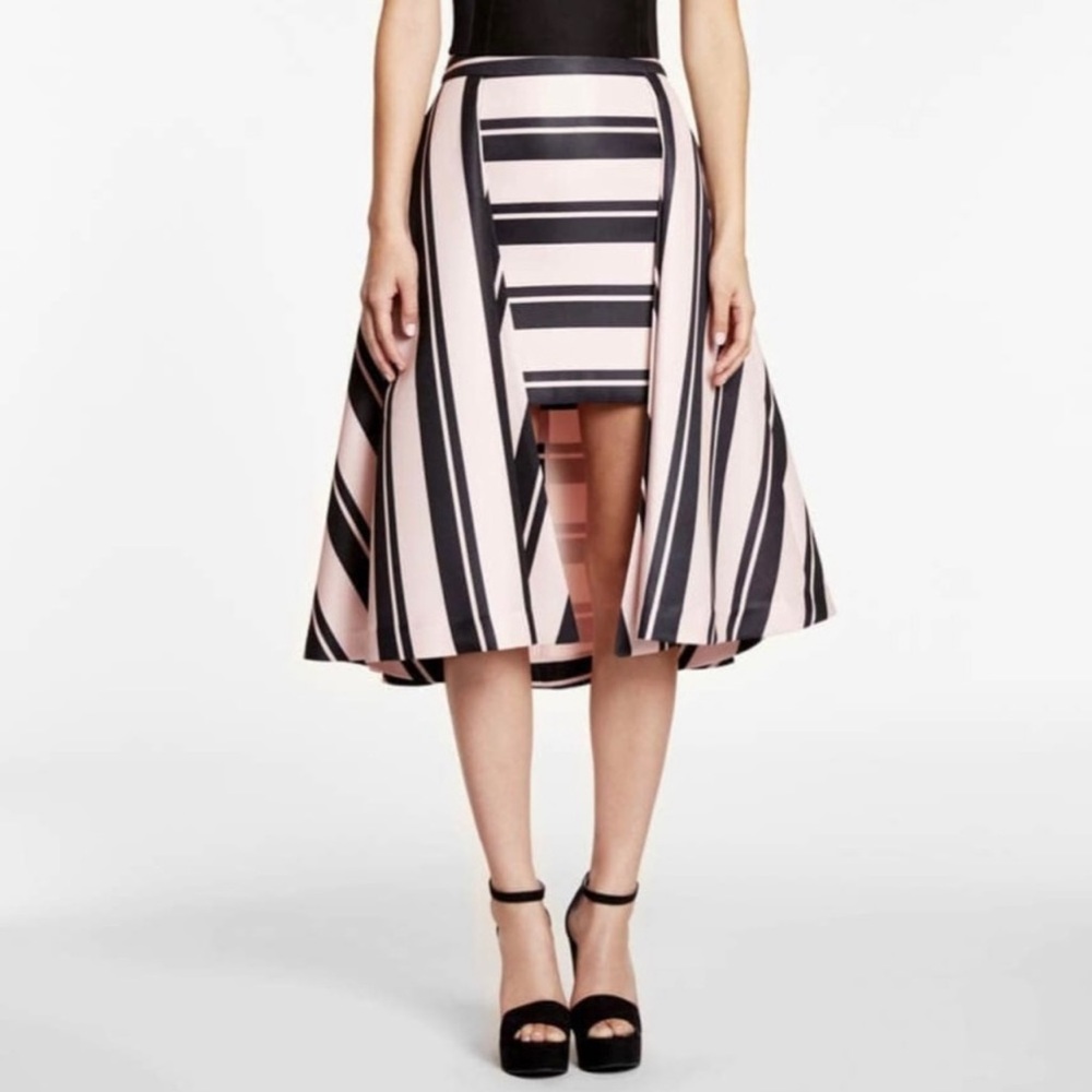 HALSTON HERITAGE Blush/Blk striped midi length SKIRT | Sz 4